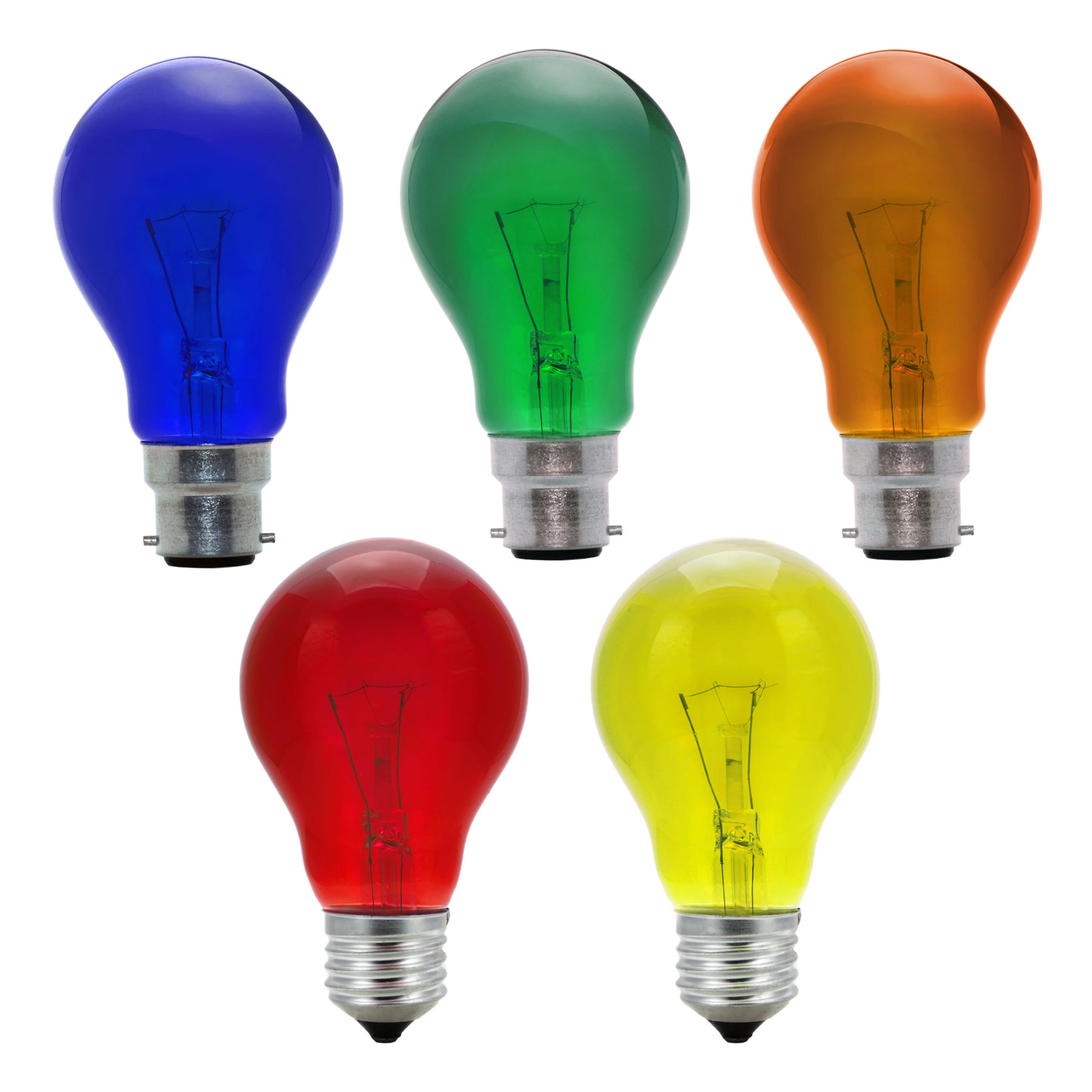15w Coloured GLS Light Bulbs BC (B22) ES (E27) Blue Green Orange Red ...